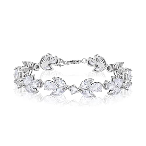 Sweetv Marquise Wedding Bracelet,Cubic Zirconia Bridal Bracelets, Crystal Rhinestone Bracelets For Brides, Bridesmaids, Women, Rose Gold/Silver Tennis Bracelet,Wedding Jewelry Gifts #TOP15