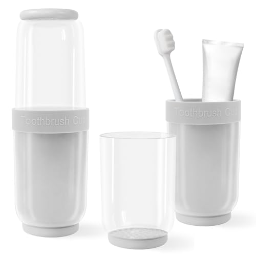 Toothbrush Cup with Cover, Travel Toothbrush Case Portable Toothbrush Holder for Traveling Business Camping School Bathroom (Grey)