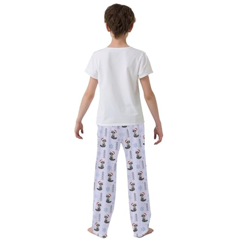 ZZXXB Raccoon with Xmas Hat Boys Long Pants Soft Trousers Elastic Waist Kids Lounge Bottoms with Pockets S-XL3
