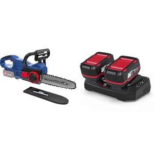 Güde Akku Kettensäge KS 18 (18 V, 24 cm Schnittlänge, 21000 1/min, inkl. Oregon Schwert & Kette & Güde Ladegerät & Akkupack Starter-Kit LGAP 2-18-3040 (2 x 4,0 Ah Akkupack und 3 A Doppelladegerät)