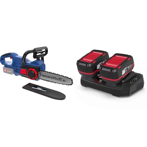 Güde Akku Kettensäge KS 18 (18 V, 24 cm Schnittlänge, 21000 1/min, inkl. Oregon Schwert & Kette & Güde Ladegerät & Akkupack Starter-Kit LGAP 2-18-3040 (2 x 4,0 Ah Akkupack und 3 A Doppelladegerät)