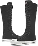 Momuk Toile Tall de femmes Dentelle jusqu'au genou High Sneakers