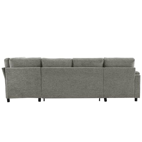 Image of ERYE 110-Inch U-Shaped Left Facing Sleeper Sectional Sofa Chenille Upholstered Corner Convertible Pull Out Sleeper Sofabed with Cupholders,Armrests Storage and USB Ports