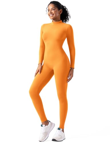 Image of speerise Long Sleeve Bodysuit One Piece Bodycon Tummy Control Jumpsuits | Turtleneck Romper with Pants, High Neck Full Bodysuit, Zip Up Unitard,Workout, Yoga, Gym, Halloween Costume, Versatile Wear