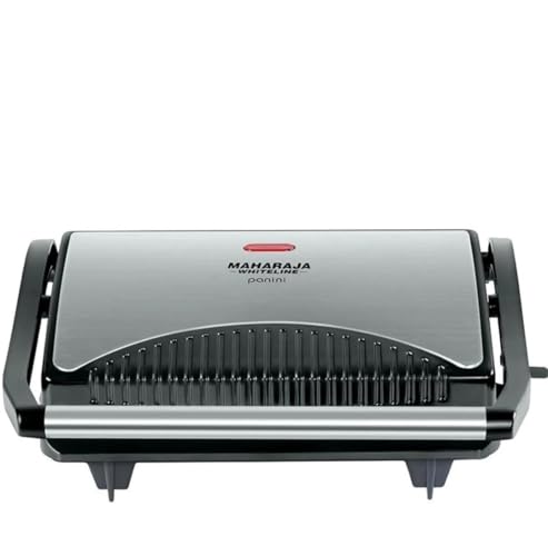 Image of Maharaja Whiteline Grill Mate Panini Maker, 750W, Non-Stick Grilling Surface, Silver and Black