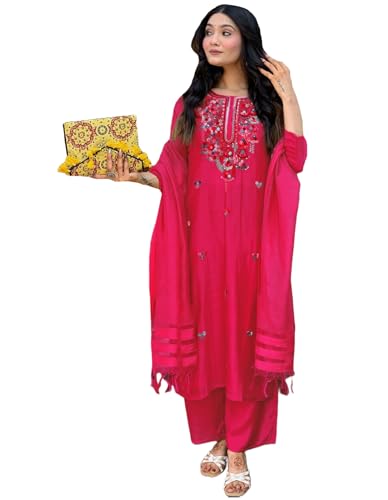 Image of ANNI Designer Women's Rayon Viscose Embroidered Straight Kurta with Pant & Dupatta