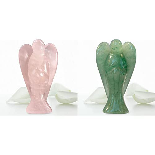 Earth Therapy Guardian Angel Healing Stone Set with Serenity Prayer â€“ Rose Quartz and Green Aventurine - Pocket Size Figurines â€“ Perfect Holiday Gift