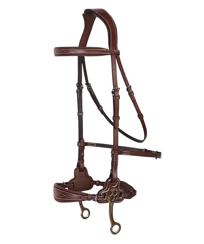 Exion Nova Hackamore Bridle Anatomical Bitless Horse Bridle with Rubber Reins Padded Anti-Pressure Crownpiece Vegetable-Tanned Leather Bitless Bridle for Jumping & Training