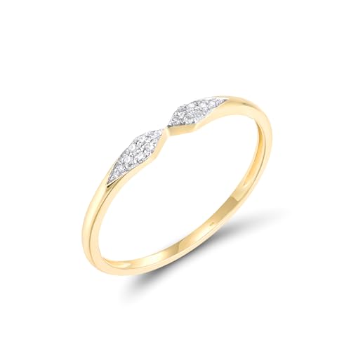 Santuzza 10K Yellow Solid Gold Rhombus Genuine Diamond Dainty Wedding Ring