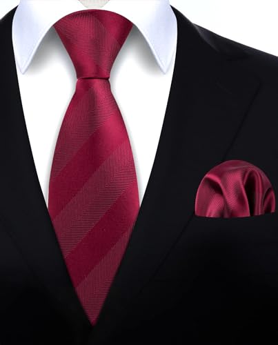 Image of HISDERN Mens Ties Set Stripe Plaid Ties for Men and Pocket Square Cufflinks Formal Silk Necktie Wedding Business