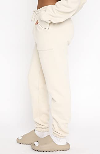Waitfairy Women's Winter Fleece Sweatpants Casual Comfy High Waisted Workout Cinch Bottom Joggers Pants With Pocket Buttercream Xl #TOP1