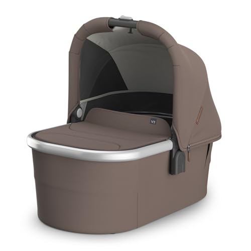 Image of UPPAbaby Bassinet V3 - Compatible with Vista, Cruz, Ridge Strollers - Overnight Sleep Solution - Mattress, Sheet and Bug Shield Included - Theo (Dark Taupe/Silver Frame)