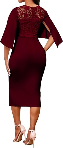 Image of Lace Dresses for Women Wedding Guest Elegant Long Sleeve Cocktail Business Knee Length Pencil Dress