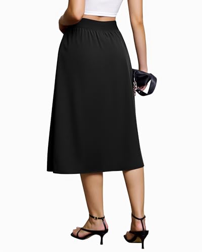 Pleated Skirts for Women with Pockets Elastic High Waisted Flowy Midi Skirt A-Line Fall Long Skirts Work Office2