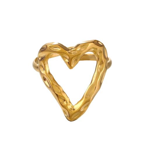 Irregular Hammered Hollow Heart Rings Gold Plated Heart Rings Jewelry for Women