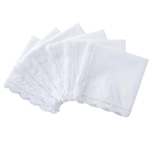 6 Pack of Ladies Embroidery Cotton Handkerchiefs Lace Wedding Hankies