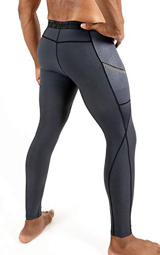 DEVOPS 2 Pack Men's Compression Pants Athletic Leggings with Pocket (Large, Black/Charcoal)