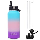DUIERA 32oz Water Bottle Vacuum Stainless Steel Insulated Water Bottle with Straw & Spout Lids, BPA