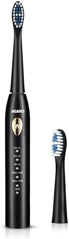 COSMIC LITE Sonic Electric Tooth Brush For Adults With 5 Modes, 2 Brush Heads & Rechargeable With 4 Hours Charge Lasting Up To 25 Days, Power Toothbrush, (Black)