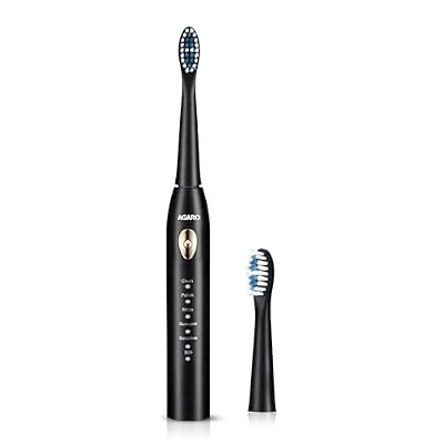 AGARO COSMIC LITE Sonic Electric Tooth Brush For Adults With 5 Modes, 2 Brush Heads & Rechargeable With 4 Hours Charge Lasting Up To 25 Days, Power Toothbrush, (Black)