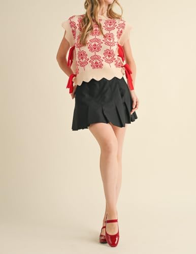 Women Y2K Graphic Sweater Vest Cute Print Side Tie Knit Tank Top Bow Lace Up Sleeveless Pullover Vest Top2