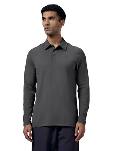 Image of TECHNOSPORT Mens Slim Fit Solid Full Sleeve Cotflex Polo T-Shirt for Regular and Casual Uses