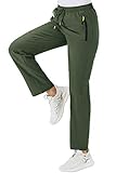 BGOWATU Women's Hiking Cargo Pants Quick Dry Lightweight Water Resistant Joggers Pants Zipper Pockets (Army Green,US M)