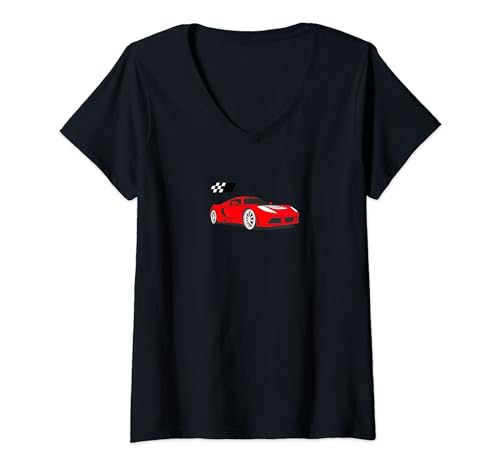 Femme Fast Red Car | Circuit Motorsport et Racing Action T-Shirt avec Col en V