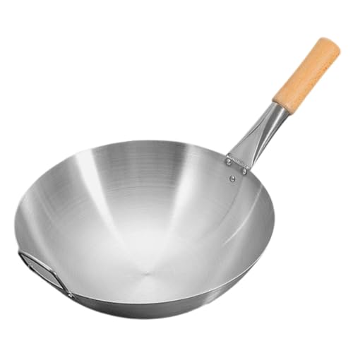 Wok de acero inoxidable con mango de madera