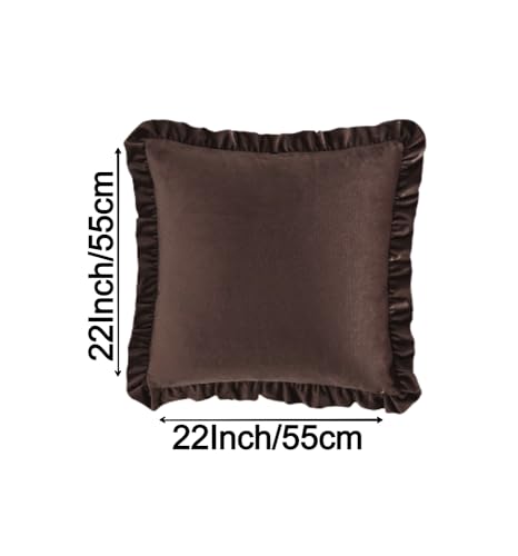 Image of Amazon Brand - Umi Velvet Coffee 22x22 Pillow Covers, Set of 2 Decorative Ruffle Cushoin Pillow Covers for Sofa Couch