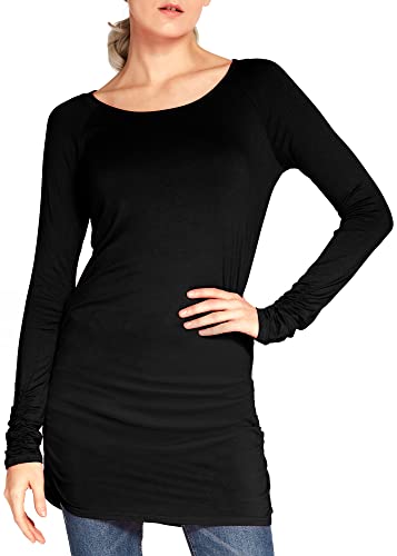 Urban Coco Women's Casual T-Shirt Long Sleeve Solid Tunic Tops Slim Fit (L, Black) #TOP1