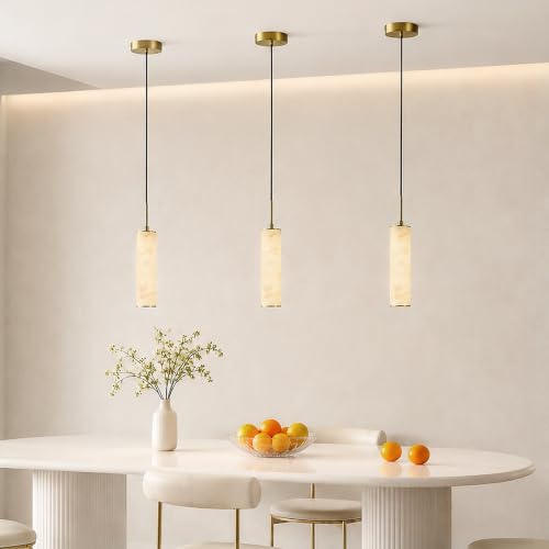Image of Gold Natural Alabaster Long Tube Kitchen Island Pendant Lights,3000k