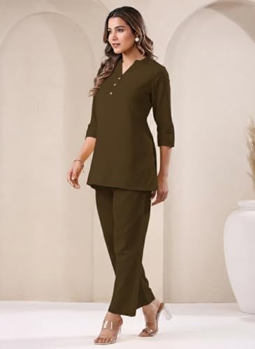 Image of Co Ord Set for Women Stylish Pure Cotton Airy Linen Lounge Wear Kurta Coord Set for Women | Regular Fit Solid Summer Kurti Set Casual, Travel, Office Formal Wear