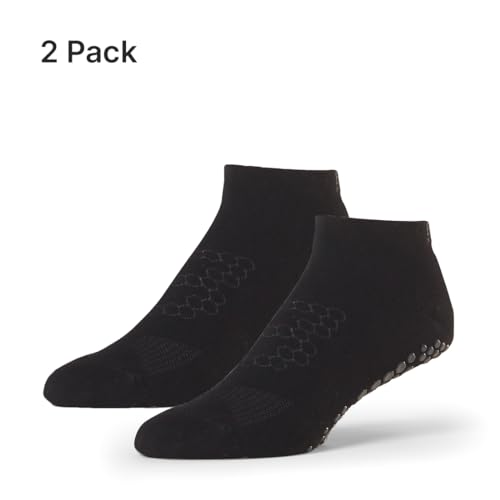 Image of Base 33 Low Rise Grip Socks 2-Pack - Pilates Socks for Men and Women with Non-Slip Grips and Arch Band Support for Studio Performance, Wear for Yoga, Barre, Martial Arts - Black, X-Large