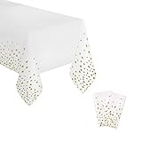 ASPECTO ELEGANTE: El mantel de plástico con un fondo blanco y atractivas estrellas doradas en los bordes le da a cada fiesta un estilo elegante y moderno. Es una excelente opción para fiestas temáticas en oro blanco e impresionará a sus invitados.