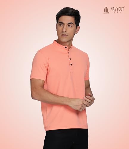 Image of Men's and Boy's Polyster T-Shirt with Mandarin Collared Neck Half Sleeves Closuer Button and Regular Fit | Polo t Shirt for Man || Color Tshirt for Men & Boy