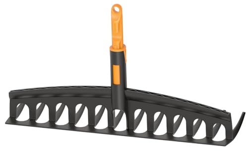 Fiskars OneClick Râteau Universel, Accessoire pour l'herbe et Les Feuilles, Changement Facile en Un Clic, Dents Courbées, Noir/Orange, 1080674