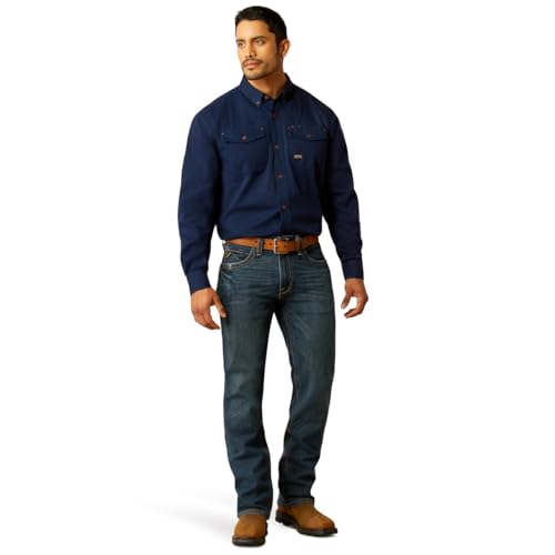 Image of ARIAT Men's Rebar Washed Twill Work Shirt, Navy, XX-Large Tall