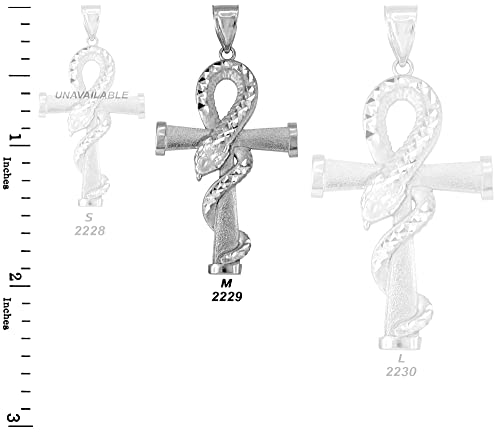 LA BLINGZ Sterling Silver Egyptian Ankh DC Coiled Snake Pendant (2 Sizes: M/L)3