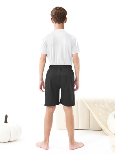 Image of Cooraby 2 Pack Boys Pajamas Shorts with Drawstring Pockets Teens Pull-on Pajamas Shorts Sport Casual Shorts for Youth