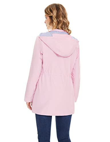 BBX Lephsnt Pink Hooded Rain Jacket for Women - Lightweight Waterproof Windbreaker Trench Coat, Medium - Image 3