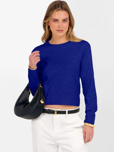 Image of ANRABESS Women's Long Sleeve Sweaters Cropped Crew Neck | Business Casual Tops,Light Weight Comfy Knit,Pullover ShortSweater,Basic Classic,Fall Fashion Winter Layer Clothes