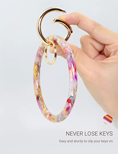 Mymazn Key Ring Bracelet Wristlet Keychain Bangle Keyring for Women, Acetate Round Key Chain