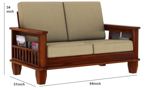 Image of Wood Sofa Set 2 Seater Home Living Room | 2 Seater Sofa Set Wooden | Office Furniture Sofa Set | Without Pillow | Two Seater Sofa Set (Honey, 2 Seater)