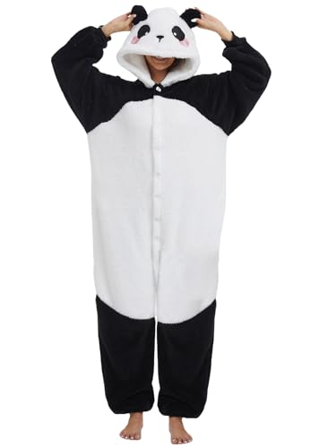 Xinlong Einteiliger Schlafanzug Damen Oversized Tier Onesie Panda Reißverschluss Erwachsene Unisex Nachtwäsche Overall Jumpsuit Lang Herren Fasching Halloween Pyjama Kleidung Karneval Mit Kapuze