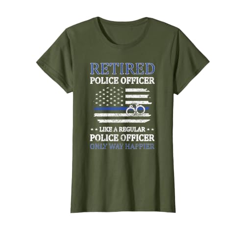 Retired Police Officer Policeman Blue Line Flag Cop T-Shirt, Women, Olive Green, 3X-Large