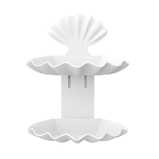 Image of Plastic Double Layer Stand /Holder || Bathroom Soap Holder Shelf Rack || Sea Shell Shape Soap Storage Box || Wall Soap Box Dispenser Tray for Kitchen & Bathroom (Medium, Multicolor)
