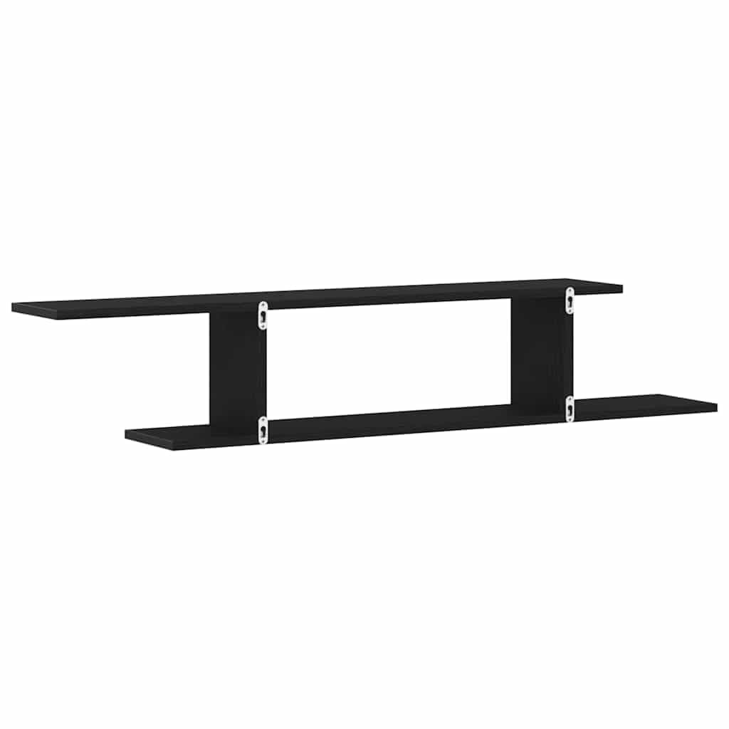 Wandmontiertes TV Regal Schwarz Eichen-Optik aus Holzwerkstoff 125 x 18 x 23 cm mit 2 Regalen, platzsparend und langlebig, ideal für Wohnzimmer, Büro, Schlafzimmer