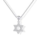 PAVOI Rhodium Plated Cute Whimsical Cubic Zirconia Pendant Necklaces with Charms Set, Hypoallergenic Adjustable Chain Dainty Gold Charm Necklace for Women, Trendy Star of David Pendant Gift