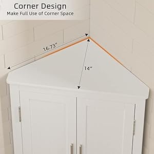 Bathroom Corner Cabinet, Home Floor Storage Cabinet with Two Doors & Adjustable Shelves, Freestanding for Bathroom, Bedroom, Kitchen Bathroom Corner Cabinet Home Floor Storage Cabinet with Two Doors Adjustable Shelves Freestanding for Bathroom Bedroom Kitchen